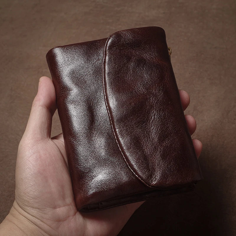 Vintage Genuine Leather Trifold Wallet for Men Women Zipper Coin Purse Driver License ID Credit Card Luxury Cowhide Wallet