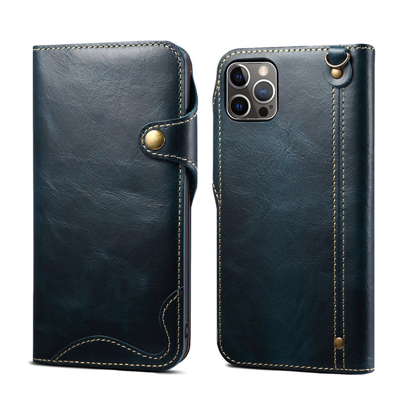 Genuine Leather Wallet Phone Case for iPhone 14 15 Plus 12 13 Pro Max 11 XS XR 6S 7 8 SE Holder Cover With Hand Strap