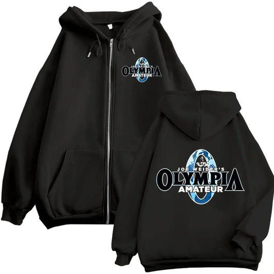 Olympia Fitness Gym Merch Zip Up Hoodies High Quality Fashion Long Sleeve Zipper Sweatshirts Men Women Casual Loose Pullovers