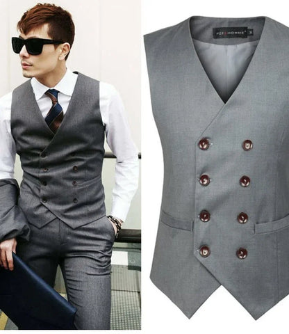 Black Mens Suit Vest Professional Men's Double Breasted Casual Vest Seasonal Men's Wedding Groomsman Suit Top Gray Vest jacket
