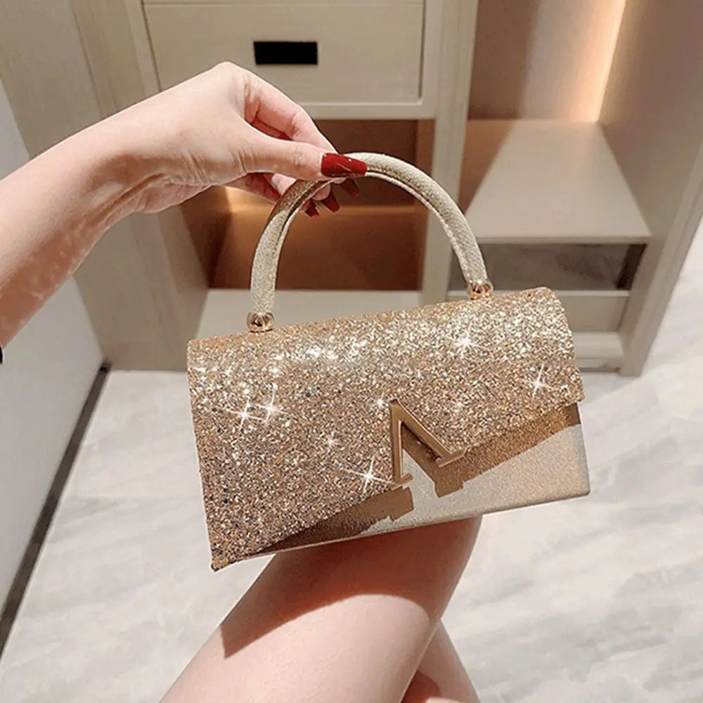 Gold Sequin Evening Bag Women Elegant Fashion Banquet Clutch Chain Shoulder Bags Luxury Purse Female Wedding Party Handbags