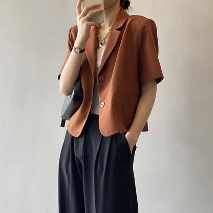 Elegant Casual Blazers Women Short Sleeve Loose S-3Xl Suit Coat Tops Korean Summer Fashion Solid Sweet Simple Blazers New