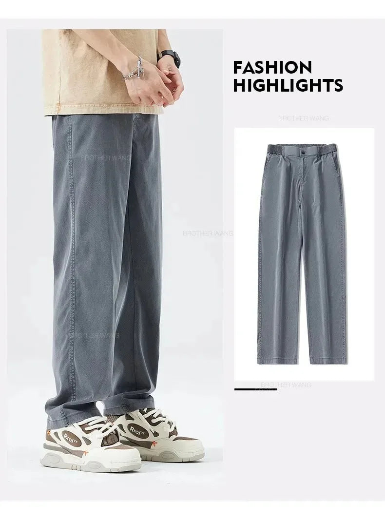 Ultra Thin Baggy Jeans Men's Summer New in Lyocell Soft Breathable Straight Trousers Elastic Waist Casual Blue Gray Wide Pants