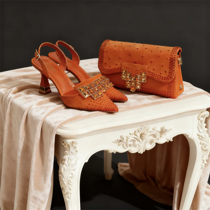 Elegant Green Rhinestone Slingback Heels & Matching Handbag Set by Venus Chan 2026 – Stylish Pointed Toe Design for Women