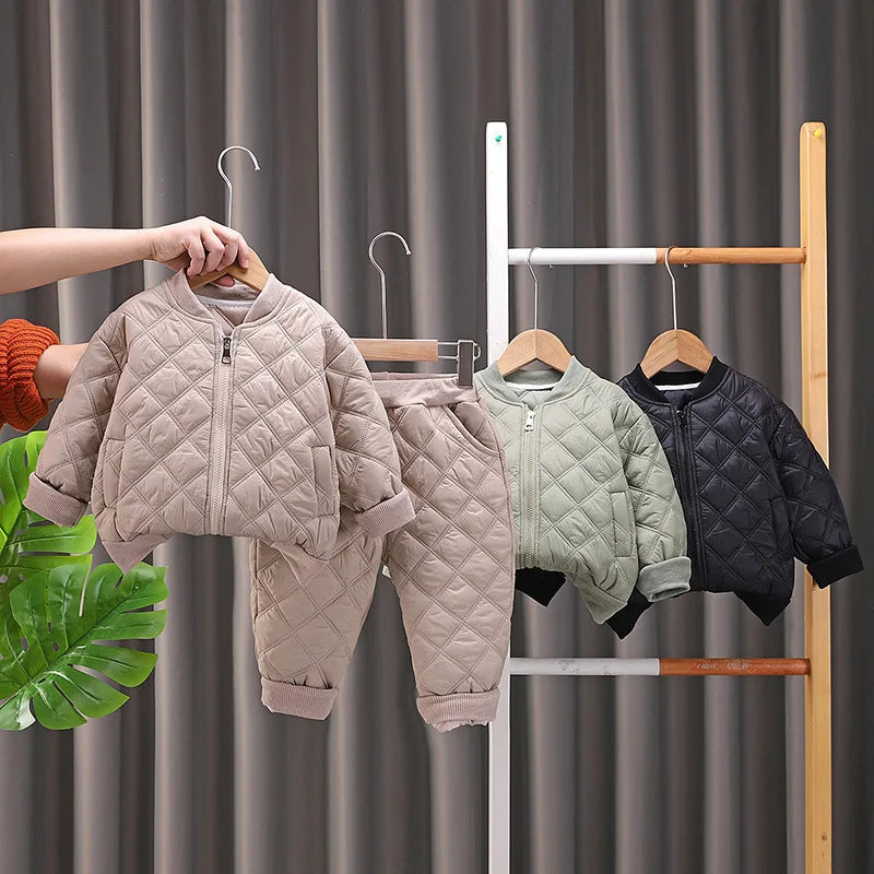 New Autumn Winter Baby Boys Clothes Children Thicken Cotton Jacket Pants 2Pcs/Sets Toddler Girls Clothing Infant Kids Tracksuits
