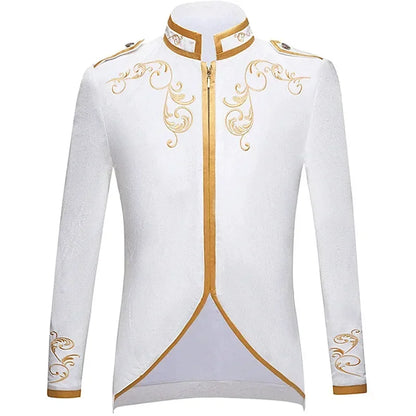 British Style Men Embroidered Flower Suit White / Blue / Red Male Wedding Dance Party Coat Singer Stage Performance Dress Blazer
