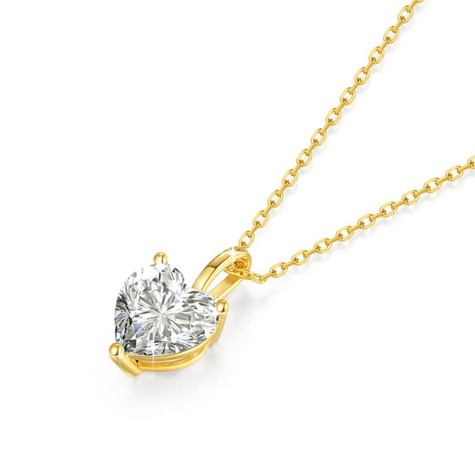 100% Real 14K Gold Heart Moissanite Pendant Wedding Necklace Women Fashion Temperament Glossy Lab Diamond Anniversary Jewelry