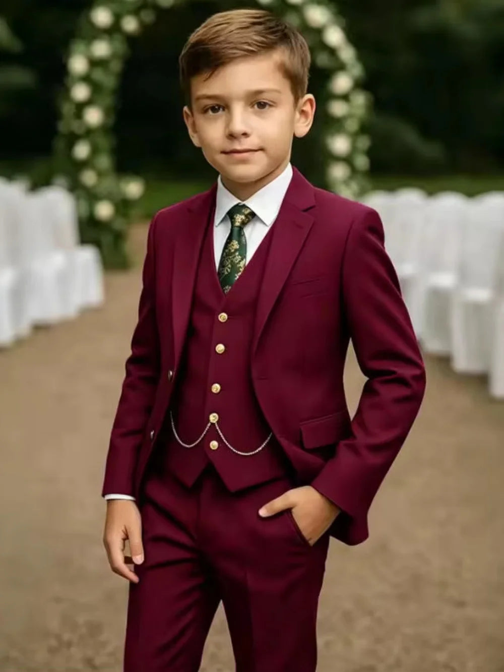 Notched Lapel Boys Slim Fit Suits 3 Pieces For Stage Performance Elegant Handsome Kids Suit Set Wedding Guest Tuxedo 2-20T
