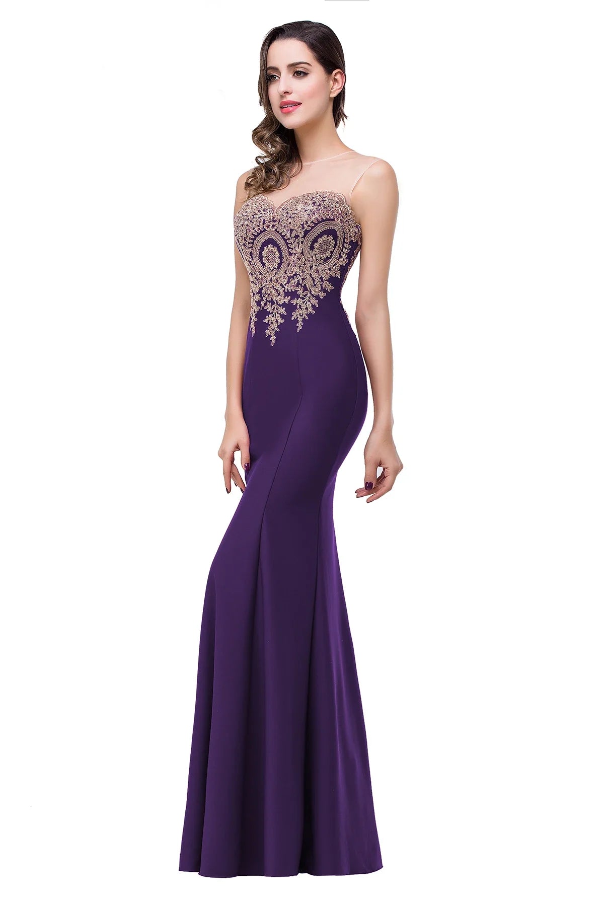 Elegant Mermaid Evening Dress Women Golden Appliques Lace Royal Blue Sweetheart Illusion Wedding Party Prom Gowns Robe de Soiree