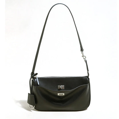 2026 Spring New Luxury Brand Women Shoulder Bags Split Leather Black Handbags Women Fashion Gold Buckle Underarm Bags