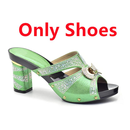 Latest Red Color Italian Ladies Shoes and Bag Sets Decorated with Rhinestone African Matching Shoes and Bags Italian In Women