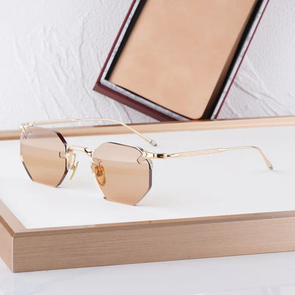 Boundless Light Luxury Sunglasses for Men Women Alloy Irregular Square Handmade Brand Design UV400 Top Quality Rimless with Case
