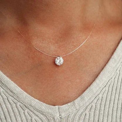 Certified D VVS1 0.5-5CT Moissanite Pendant Necklace for Women Diamond Transparent Fishing Line Chain Party Jewelry S925 Silver