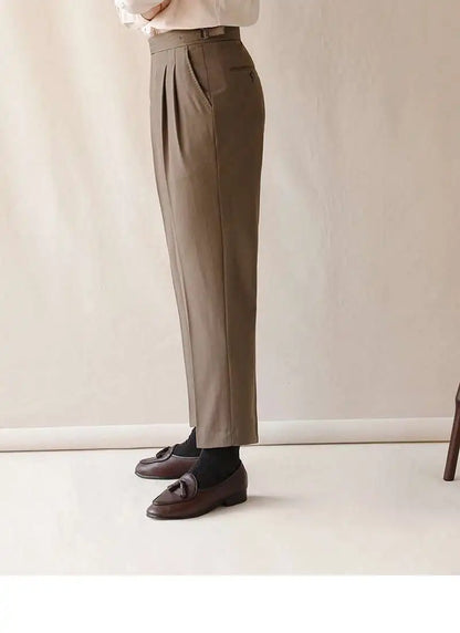 Business High Waist Straight Suit Pants Men British Slim Fit Pants Men Social Trousers Casual Pant Formal Wear Pantalones Hombre
