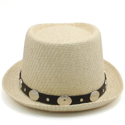 Men Women Straw Pork Pie Hats Summer Sunhat Boater Caps Sailor Sombrero Beach Fedora Trilby Outdoor Travel US Size 7 1/4 UK L