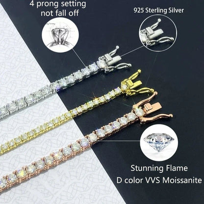 Hip Hop Unisex Moissanite Tennis Chain Original 925 Sterling Silver Moissanite Bracelet Necklace For Women Men Wedding Jewelry