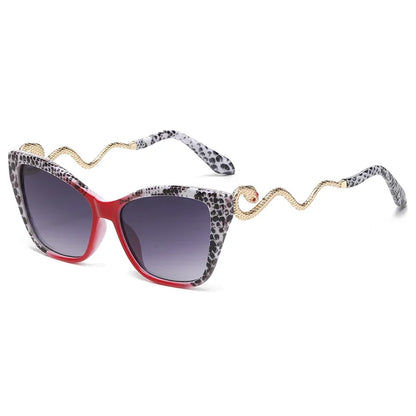 Fashion Large Frame Cat Eye Sunglasses Women Gradient Glasses Punk Color Block Design Sexy Ladies Metal Snake Eyeglasses