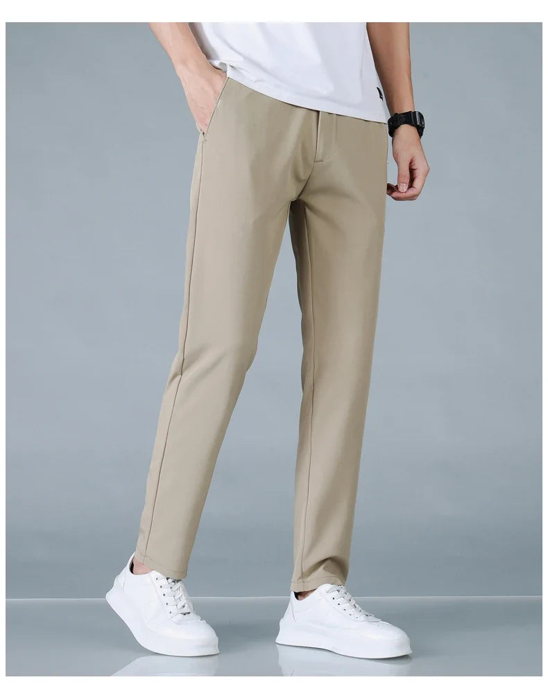 2025 Spring Summer Ultra-thin Men's Casual Pants Slim Straight Leg Elastic Waist Sports Jogging Trousers Fashion Men Golf Pants