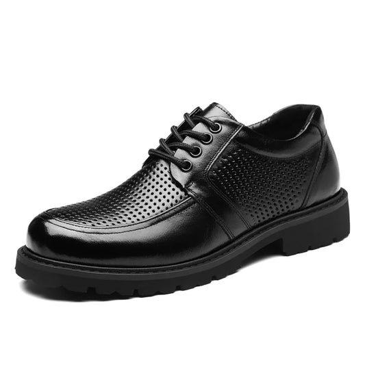 2026 Summer New Hallow Leather Shoes for Men Black Fashion Business Dress Shoes Male Lace Designer Platform Shoe Man
