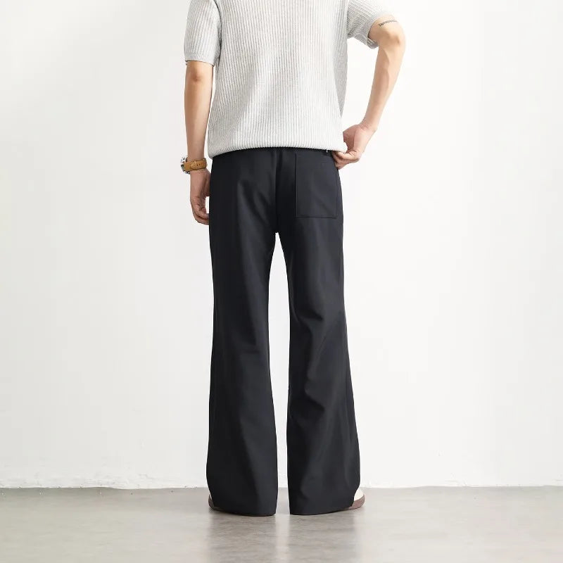 Black Business Suit Pants Men's Small Flared Elastic Comfortable Drape Loose Solid Color Office Casual Trousers Male Clothes