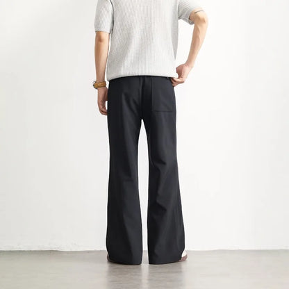 Black Business Suit Pants Men's Small Flared Elastic Comfortable Drape Loose Solid Color Office Casual Trousers Male Clothes