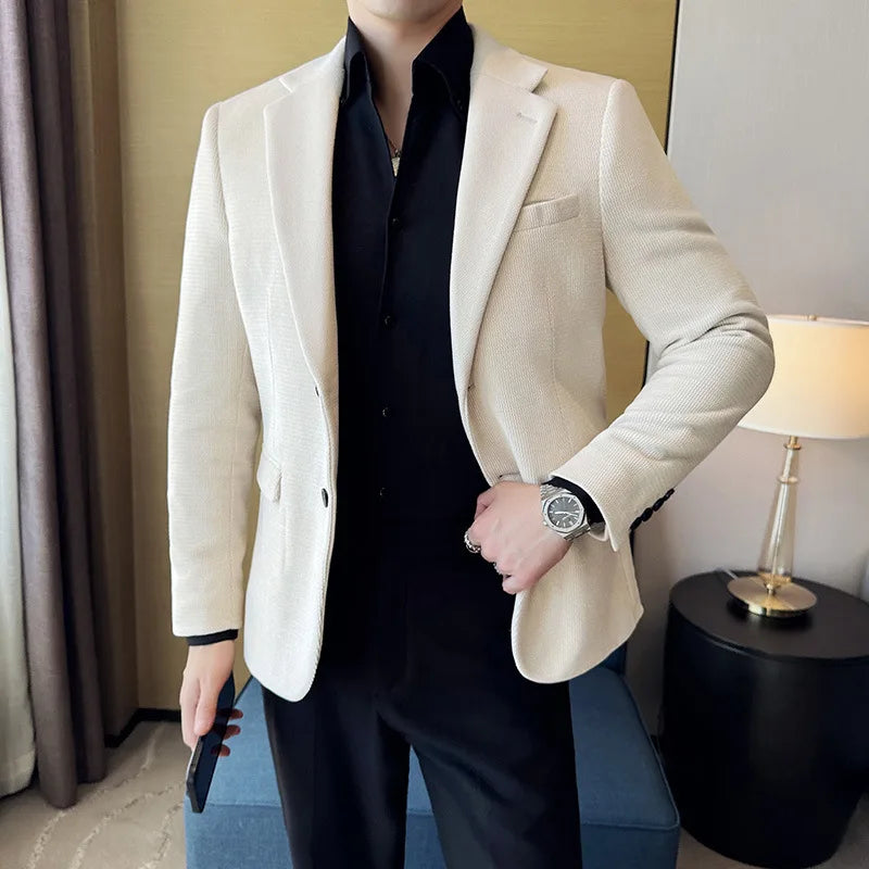 Autumn Winter Fashion Seaweed Pattern Suit Jacket High Quality Luxury Slim Fit Casual Men's Blazers Coats Social Prom Tuxedo