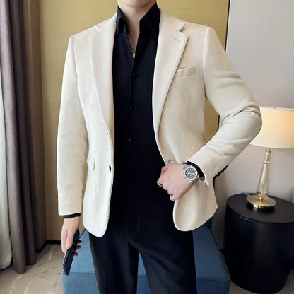 Autumn Winter Fashion Seaweed Pattern Suit Jacket High Quality Luxury Slim Fit Casual Men's Blazers Coats Social Prom Tuxedo