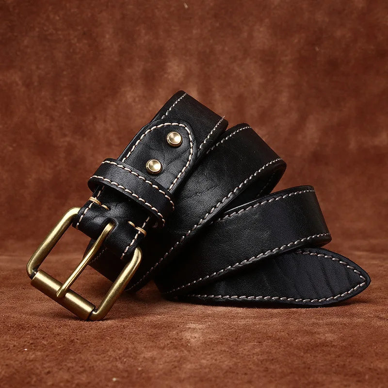 3.8CM Men High Quality Genuine Leather Belt Luxury Designer Brass Pin Buckle Belts Pure Thick Cowskin Strap Male Jeans for Man