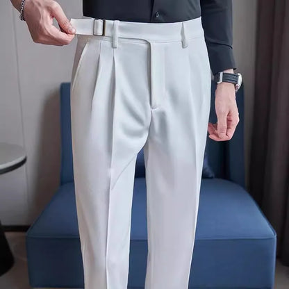 Spring Autumn High Quality Suit Pants Men Solid Color High Waist Youthful Vitality Smart Casual Trousers Mens Slim Suit Pant