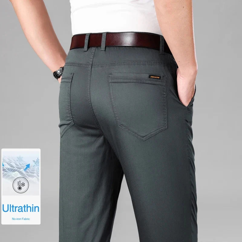 2024 Summer New Men's Business Thin Straight Casual Pants Classic Style cotton Stylish Stretch Luxury Trousers Male Brand