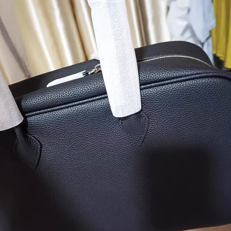 Genuine Leather Bowling Bags For Women Luxury Designer Handbags And Purses 2025 New In Cowhide Lychee Texture Underarm Shoulder
