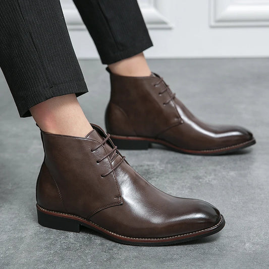 Mayba Pointed Leather Shoes Men Casual Shoes Ankle Boots Size 38-48