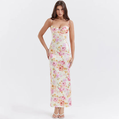 Summer Spaghetti Strap Floral Print Party Dresses Elegant Maxi Bodycon Wedding Guest Holiday Dress New In Dress 2023