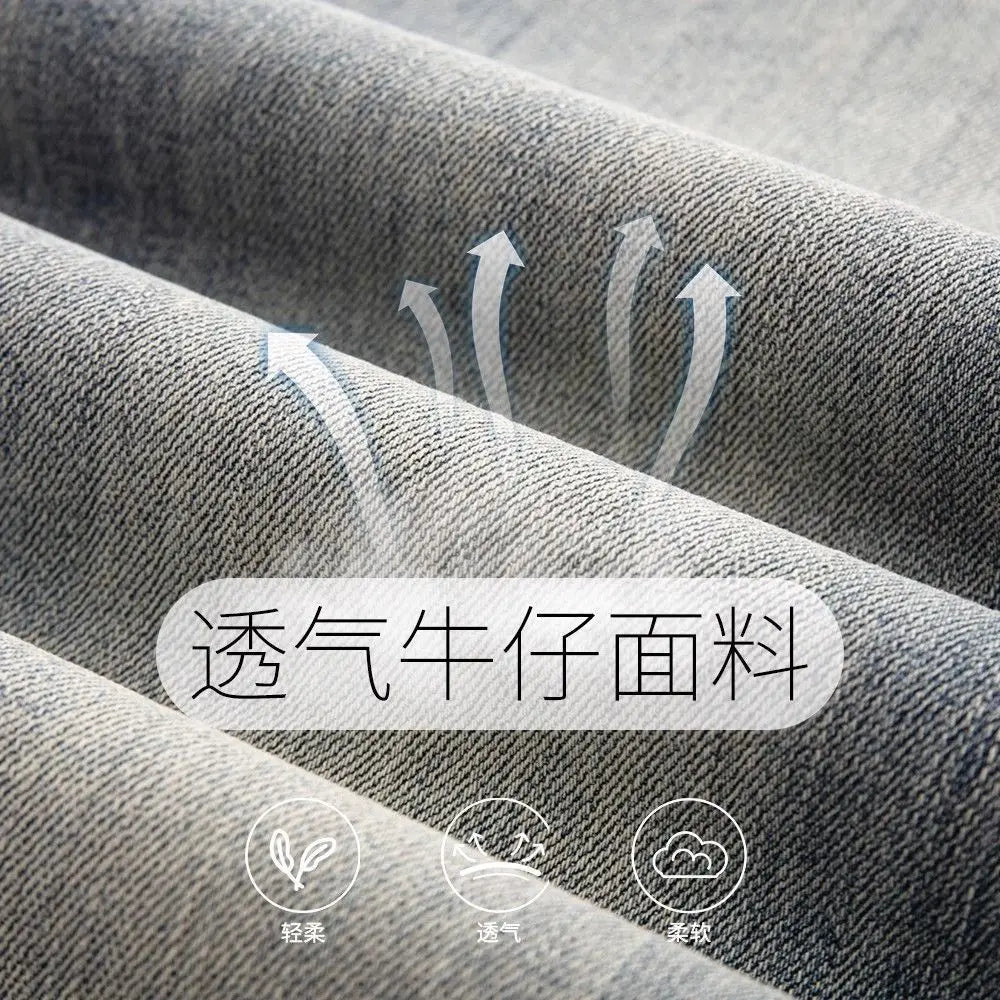 New Washed Light Blue Polished Cargo Jeans Men's Summer American Trendy Brand Small Straight Retro Casual Youth Trousers