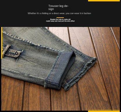 High Quality Fashion Luxury Retro Men's Denim Jeans Korean Style Vintage Casual Punk Motorcycle Designer Riding Cargo Jeans