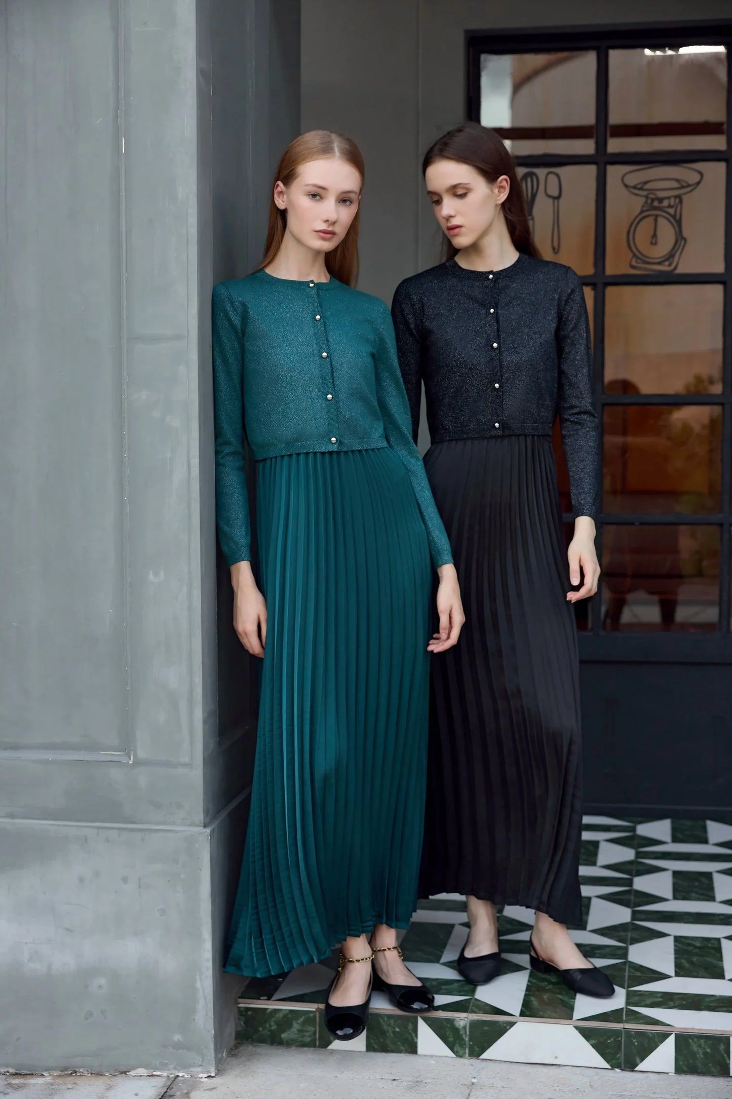 AP Women 2026 Autumn and Winter New Design Shine Cardigan and Pleated Slip Dress Elegant Lady Clothing