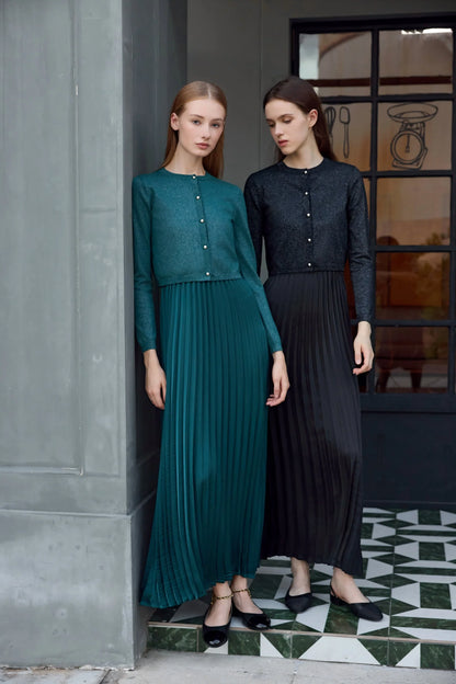 AP Women 2026 Autumn and Winter New Design Shine Cardigan and Pleated Slip Dress Elegant Lady Clothing