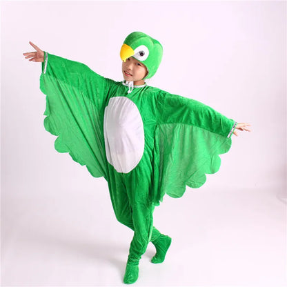 Cartoon Plush Red Green Bird Parrot Animal Fancy Dress  Show Jumpsuit  Hats Child Adults Gifts  Cosplay     Halloween Costume