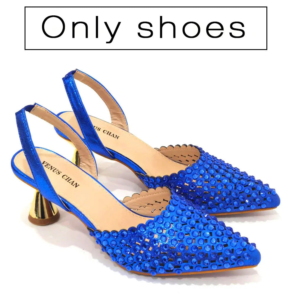 Shoes for Women High Heels 2023 Pointed Luxury Designer Colorful Stones Evening Party Matching Shoes and Bags Sets