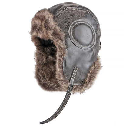 Bomber Hat New Thick Warm Men Women Russian Fur Hat Male Windproof PU Leather Ski Trapper Earflap Cap Winter Hat Ushanka