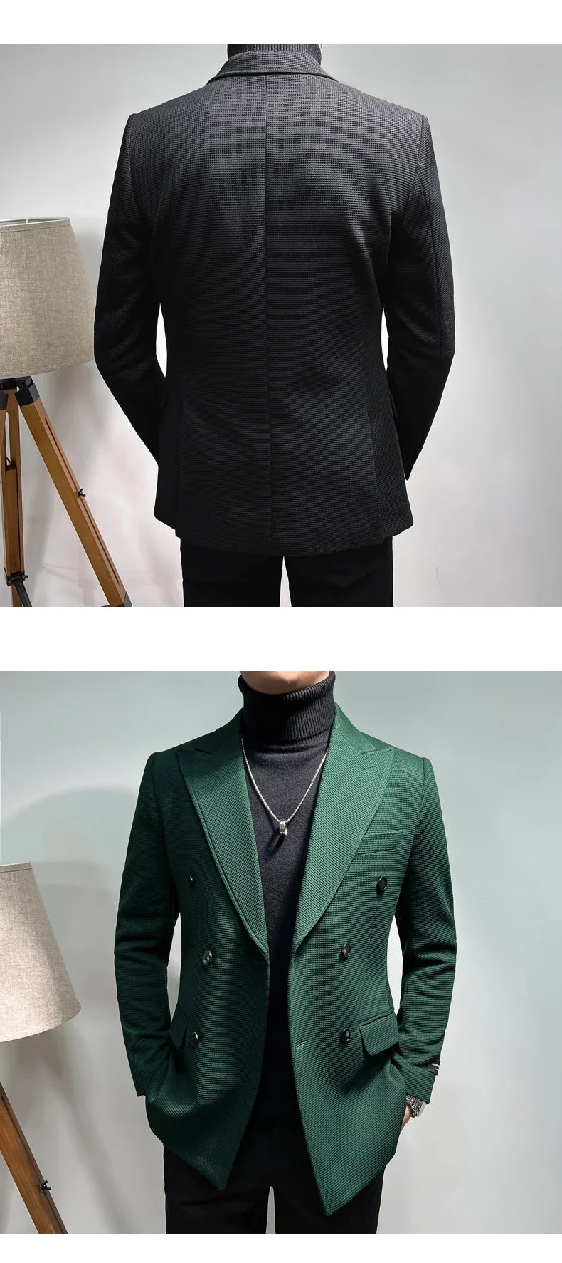 2025 Spring New Men's Waffle Double Breasted Suit Jacket High Quality Business Slim Fit Blazers Groom Social Party Dress Coats