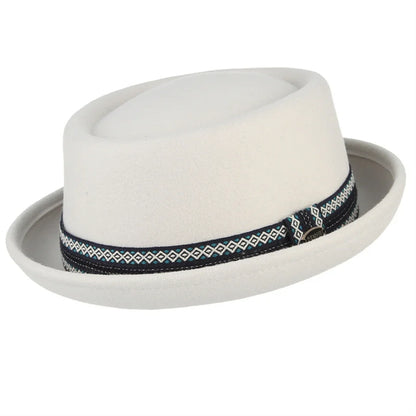 100% Wool Pork Pie Fedora Hat for Women Men Autumn Winter Felt Curved Brim Porkpie Hat
