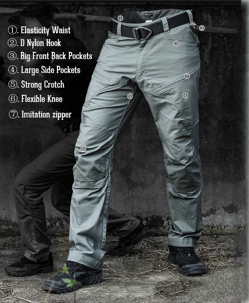 Stretch Tactical Pants Men Water Resistant Rip Stop Cotton Outdoor Work Cargo Pants Multi-Pocket Lightweight Combat Hiking Pants