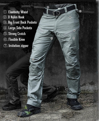 Stretch Tactical Pants Men Water Resistant Rip Stop Cotton Outdoor Work Cargo Pants Multi-Pocket Lightweight Combat Hiking Pants