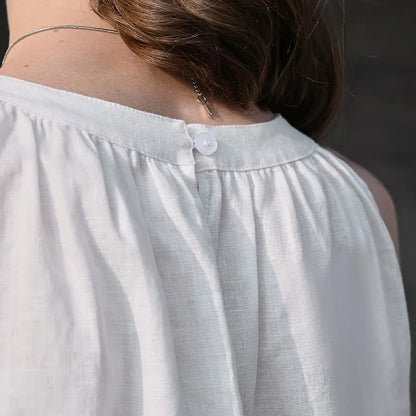 100% Linen Halter Tops Women 2026 Summer New Round Neck Sleeveless Tank Top French Office Ladies Loose Camisoles