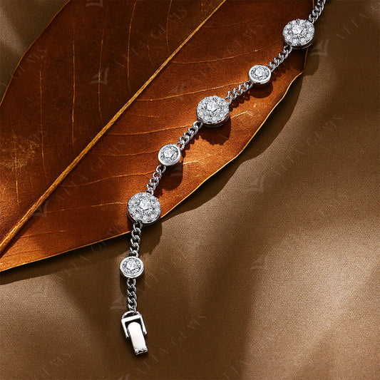 Bracelet de luxe en moissanite pour femme, en argent S925 plaqué or jaune, avec halo rond, couleur D VVS1, bijoux de mariage, nouveauté.