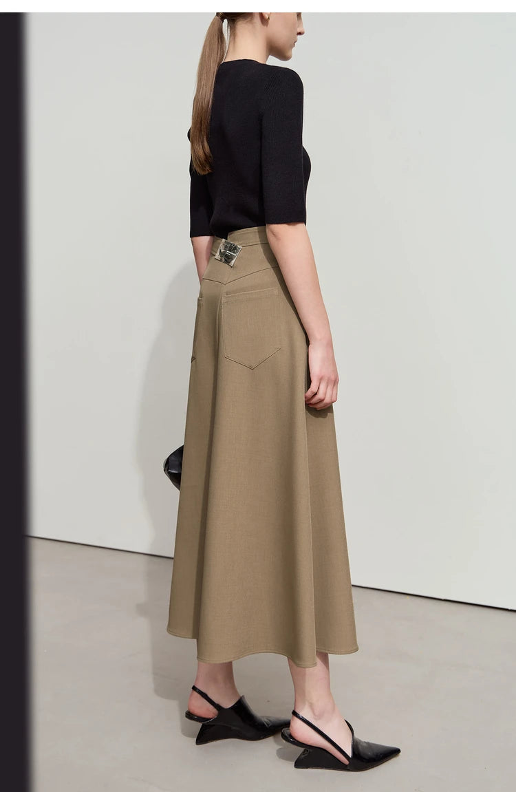 Minimalist Autumn New Commuter Asymmetrical Oblique Placket Split Skirt Non Ironing Anti Wrinkle A Shape Skirt 12551003
