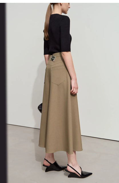 Minimalist Autumn New Commuter Asymmetrical Oblique Placket Split Skirt Non Ironing Anti Wrinkle A Shape Skirt 12551003