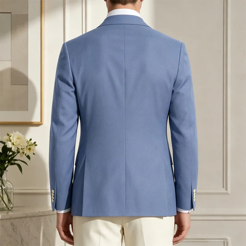 Classic Men's Tuxedo Jacket White Peak Lapel Patched Double Breasted Slim Fit Blazer for Business Formal Wedding Groom Prom Coat