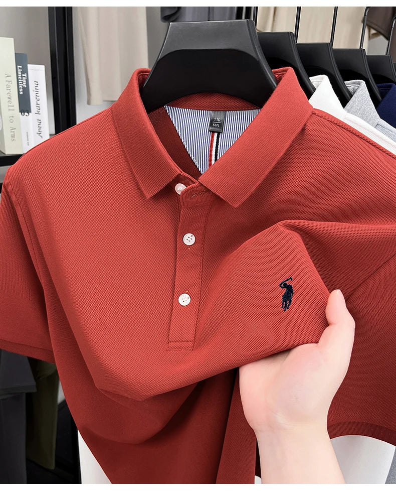 High end designer brand short sleeve polo shirt men's summer breathable trend golf pony embroidery business casual Paul T-shirt